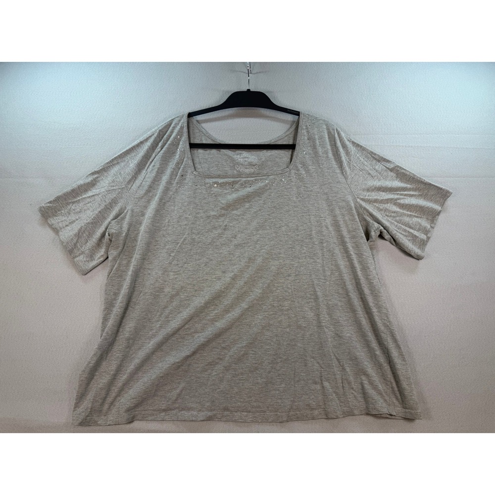 Venezia Womens Gray Rhinestone Square Neck Short Sleeve Top Size 26/28 Plus